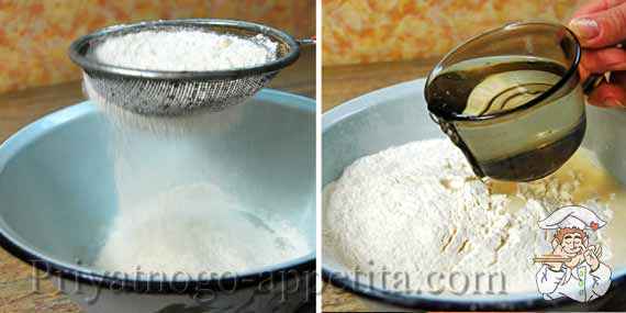 мука через сито в миску